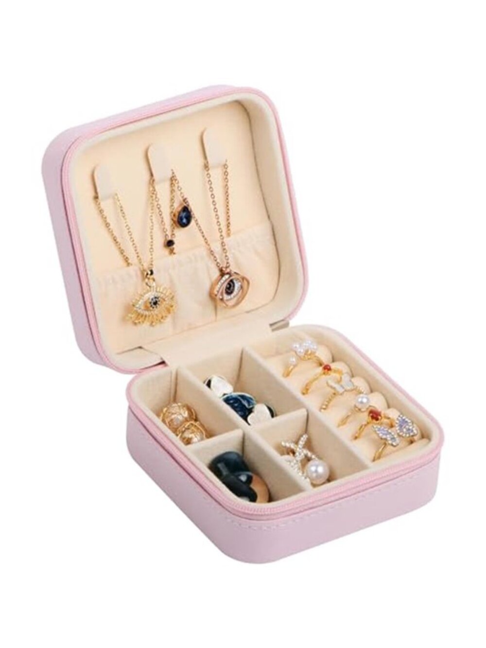 Pink Travel Jewelry Box Organizer Case Ring Necklace Earring Storage Mini Case